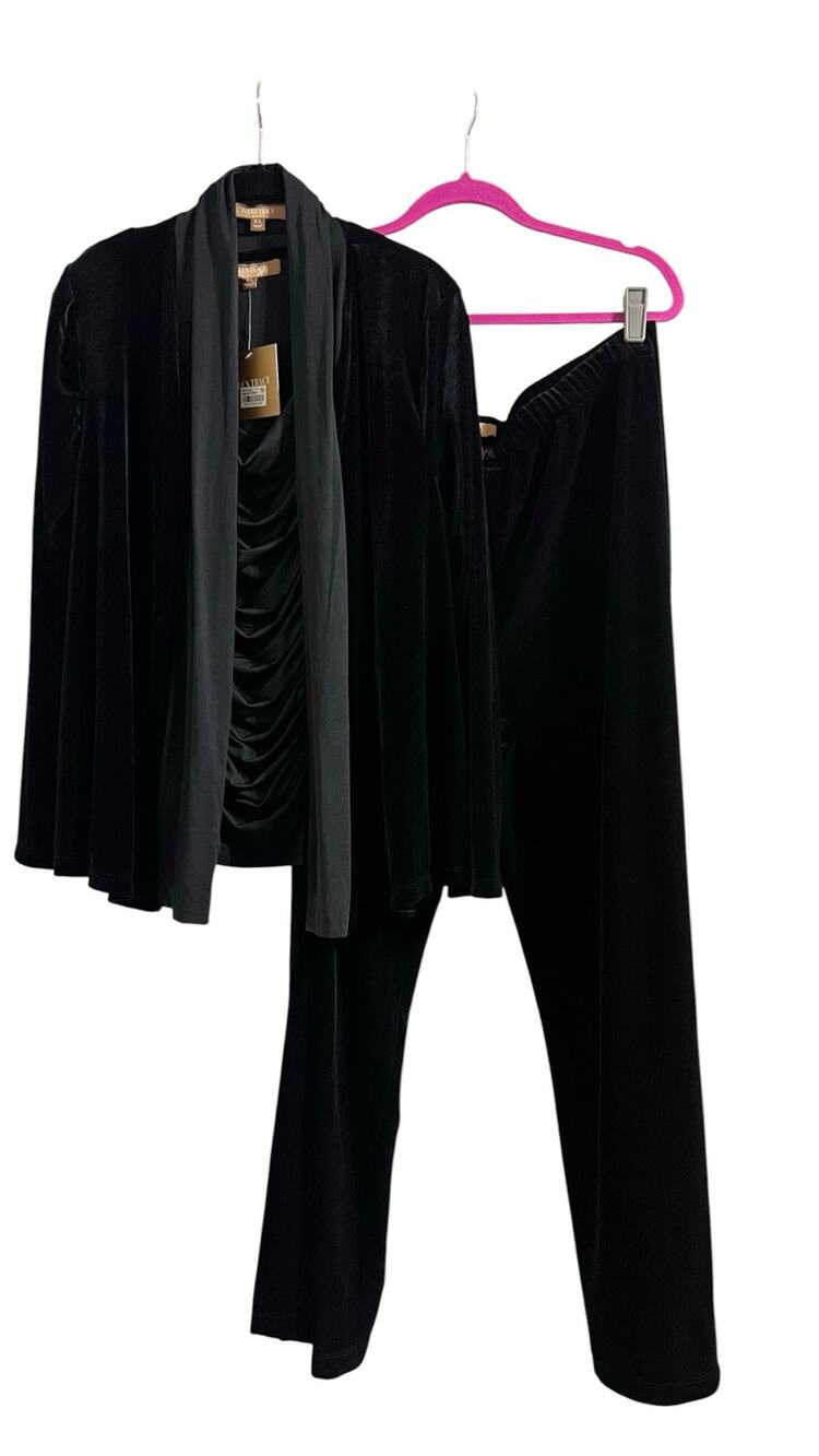Witchy Goth Velvet 3Pc Set Ellen Tracy Black Dark Romantic Pant Suit Sz XL